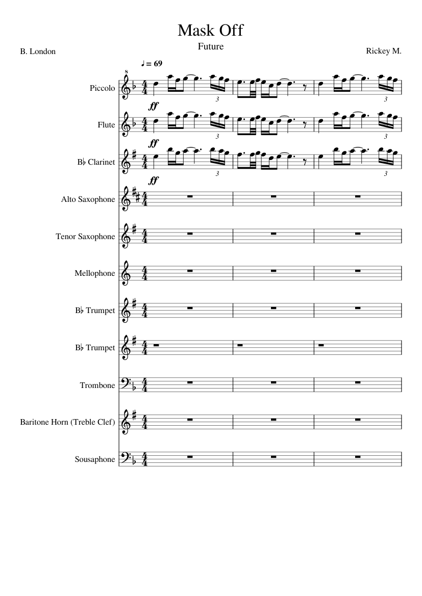 Mask Off Sheet music for Trumpet (In B Flat), Trombone, Flute, Clarinet (In  B Flat) & more instruments (Mixed Ensemble) | Musescore.com