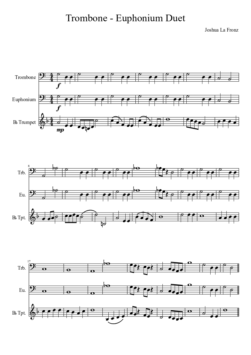 Trombone - Euphonium Duet Sheet Music for Trombone, Trumpet other ...