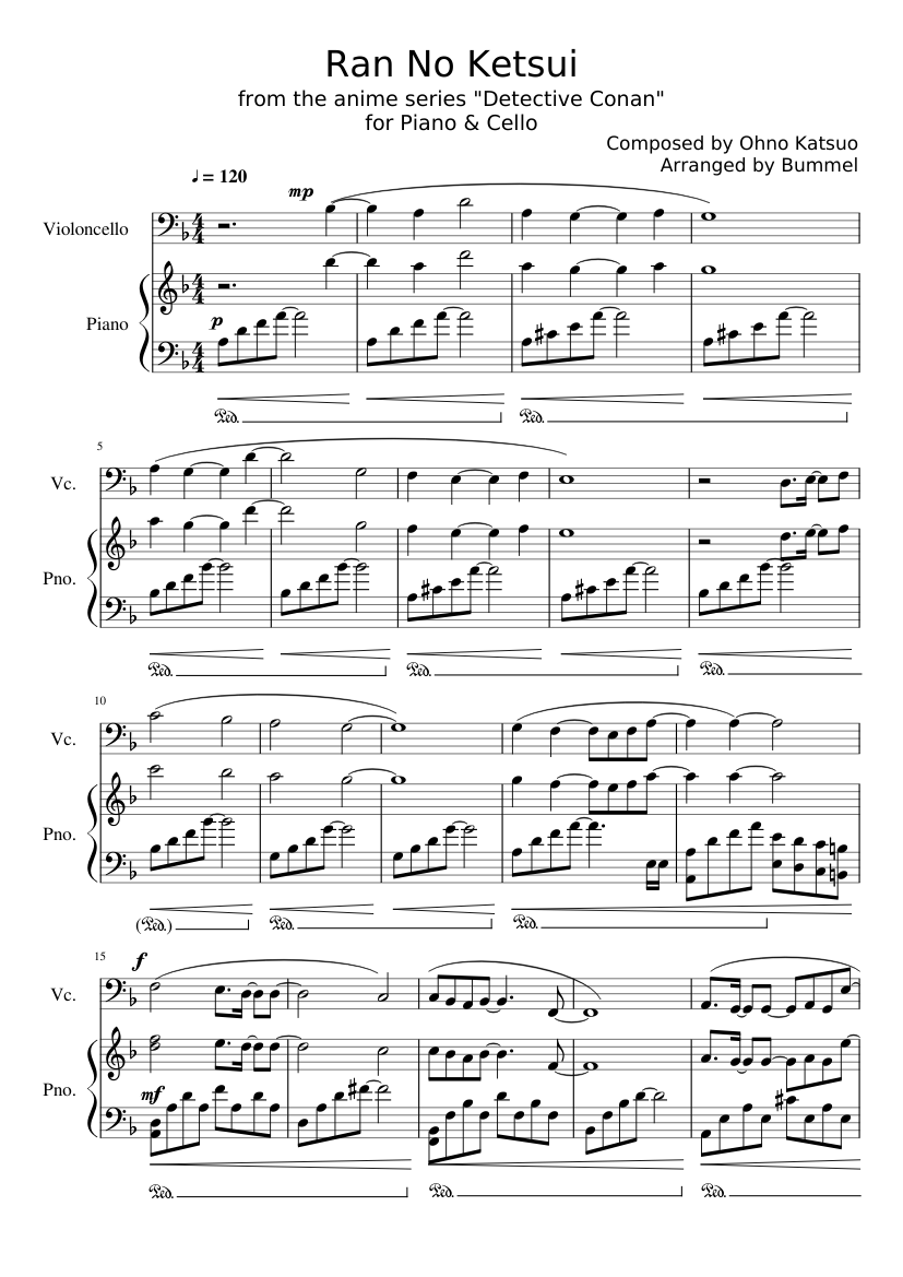 RAN NO KETSUI - Detective Conan - Piano & Cello Sheet music for Piano,  Cello (Solo) | Musescore.com
