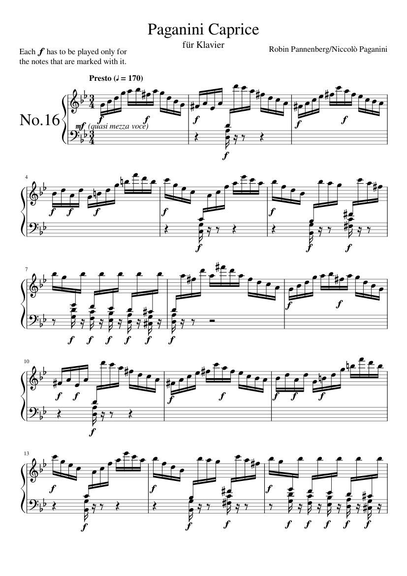 Caprice 16 - Piano Transcription Sheet music for Piano (Solo) |  Musescore.com