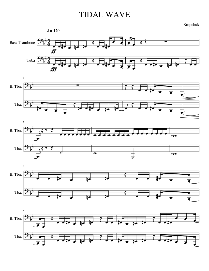 TIDAL WAVE Sheet music for Tuba, Trombone bass (Brass Duet) | Musescore.com