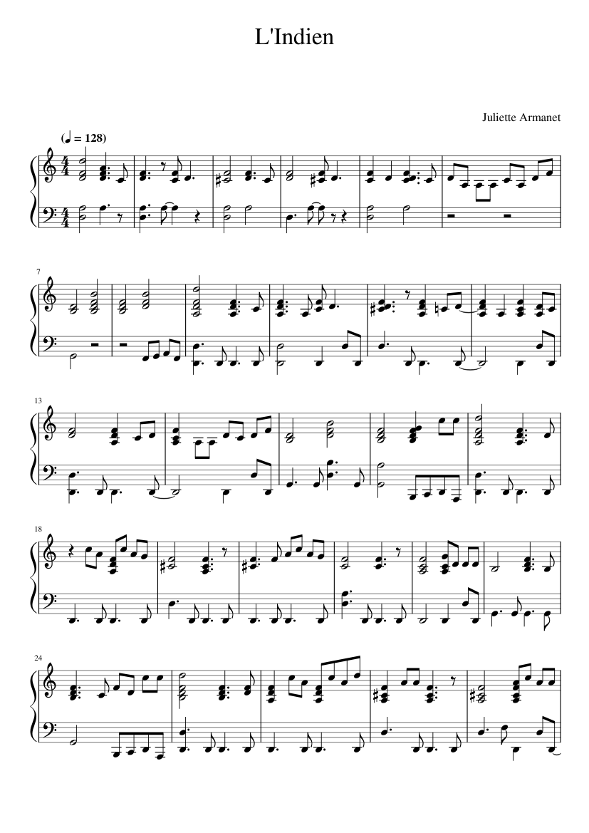 L'Indien – Juliette Armanet Sheet music for Piano (Solo) | Musescore.com