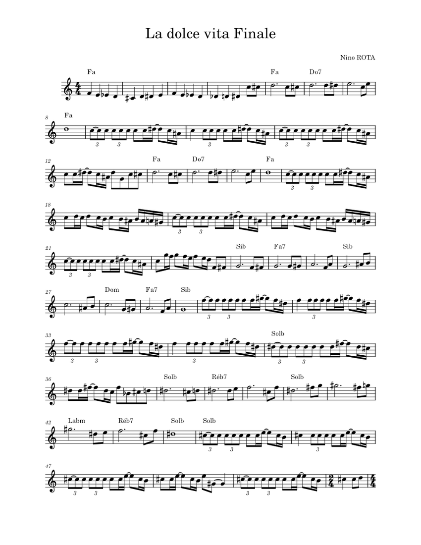 La Dolce Vita ( Finale) – Nino Rota - piano tutorial