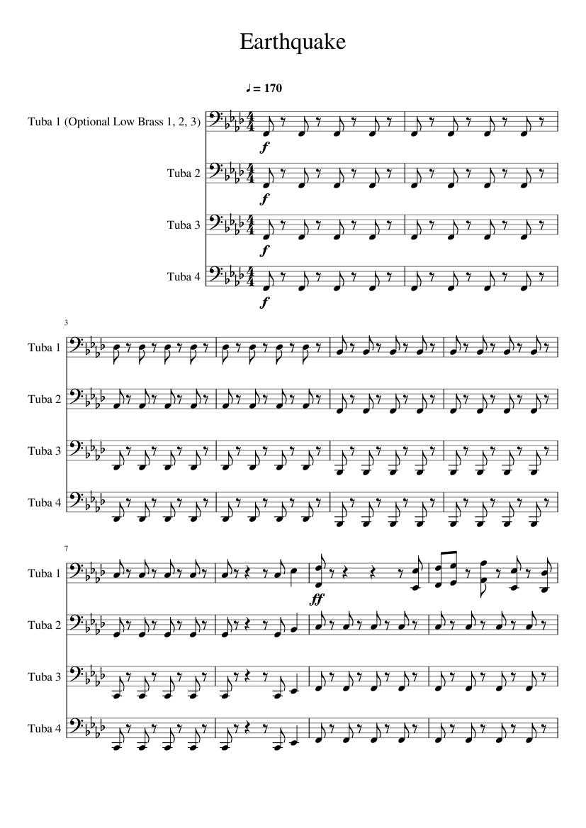 Earthquake Tuba Fanfare Sheet music for Brass (other) (Mixed Quartet) |  Musescore.com