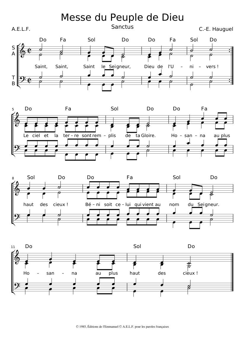 Messe du Peuple de Dieu - Sanctus Sheet music for Vocals (Choral) |  Download and print in PDF or MIDI free sheet music with lyrics (thrash  metal ) | Musescore.com