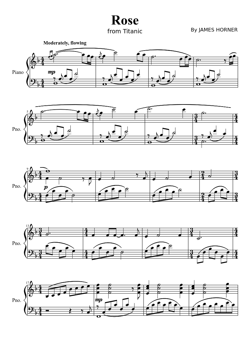 Rosefrom Titanic Sheet music for Piano (Solo) | Musescore.com