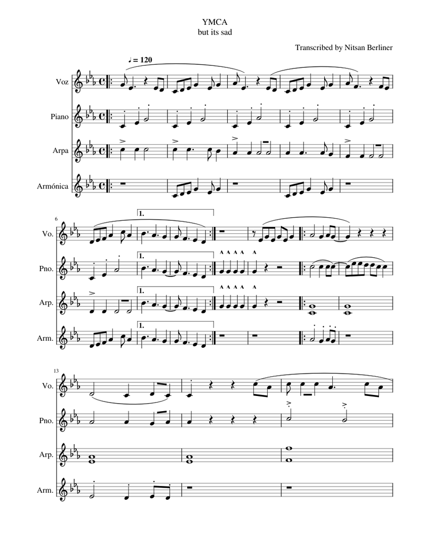 ymca minor Sheet music for Piano, Vocals, Harp, Harmonica (Mixed