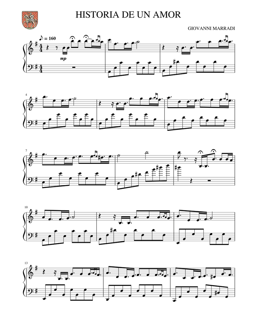 Historia de un amor Giovanni Marradi Sheet music for Piano (Solo) |  Musescore.com
