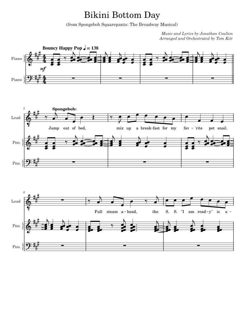 Bikini Bottom Day Sheet music for Piano, Soprano, Alto, Tenor & more instruments (PianoVoice