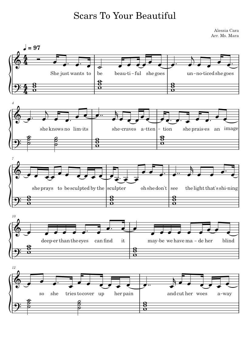 Scars to Your Beautiful Easy Piano Sheet music for Piano (PianoVoice