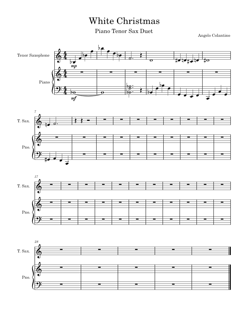 White Christmas Tenor sax and Piano Sheet music for Piano, Saxophone