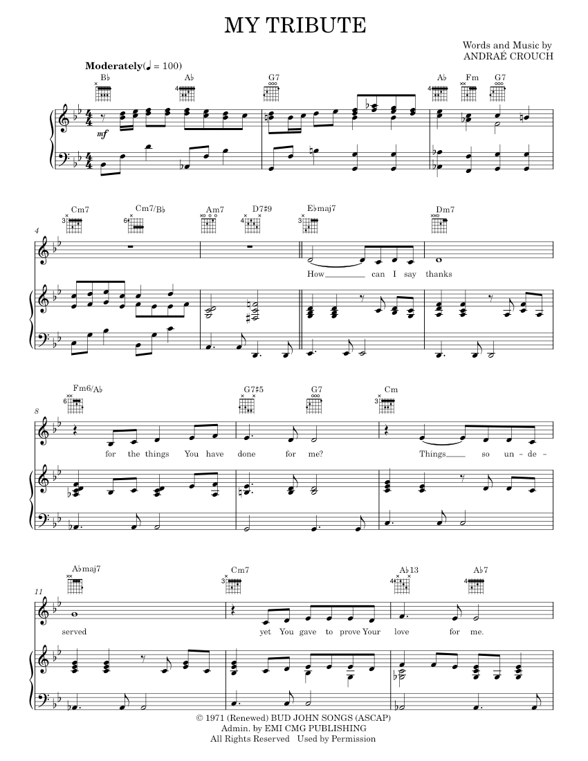 my tribute Sheet music for Piano, Vocals: Music Notes