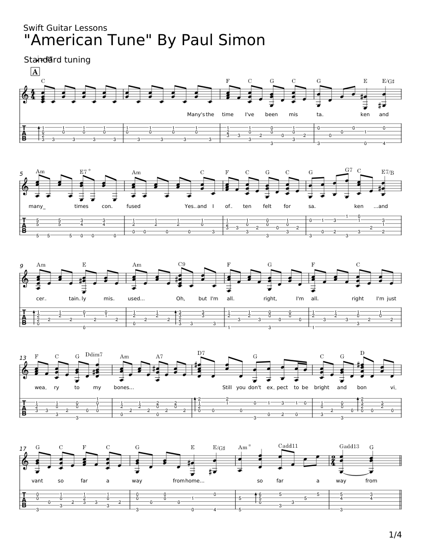 American tune - Paul Simon Sheet music for Guitar (Mixed Duet ...
