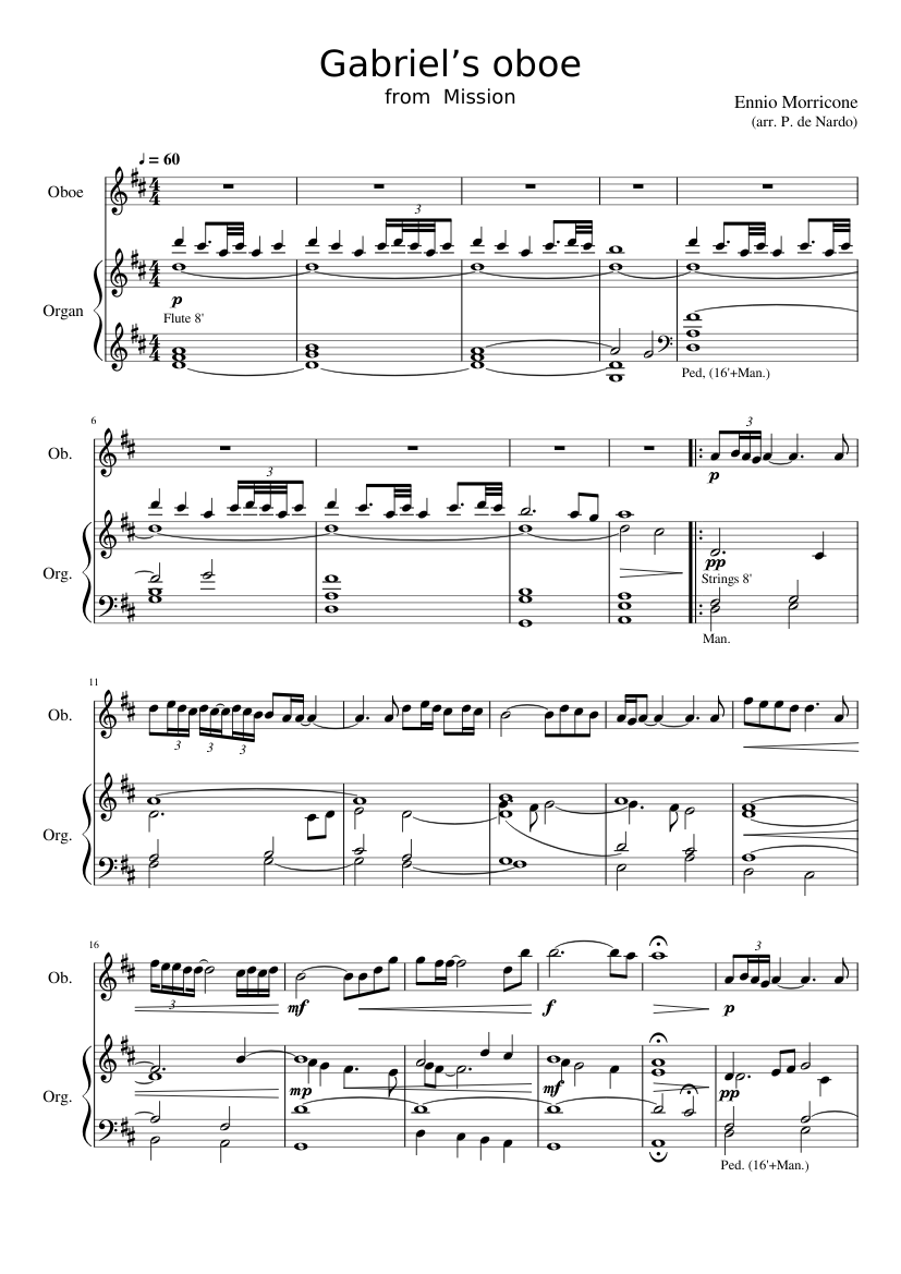 Gabriel's Oboe (from The Mission) by Ennio Morricone Sheet Music for E