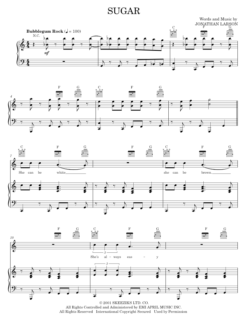 Sugar Sheet Music For Piano Vocals By Jonathan Larson Tick Tick
