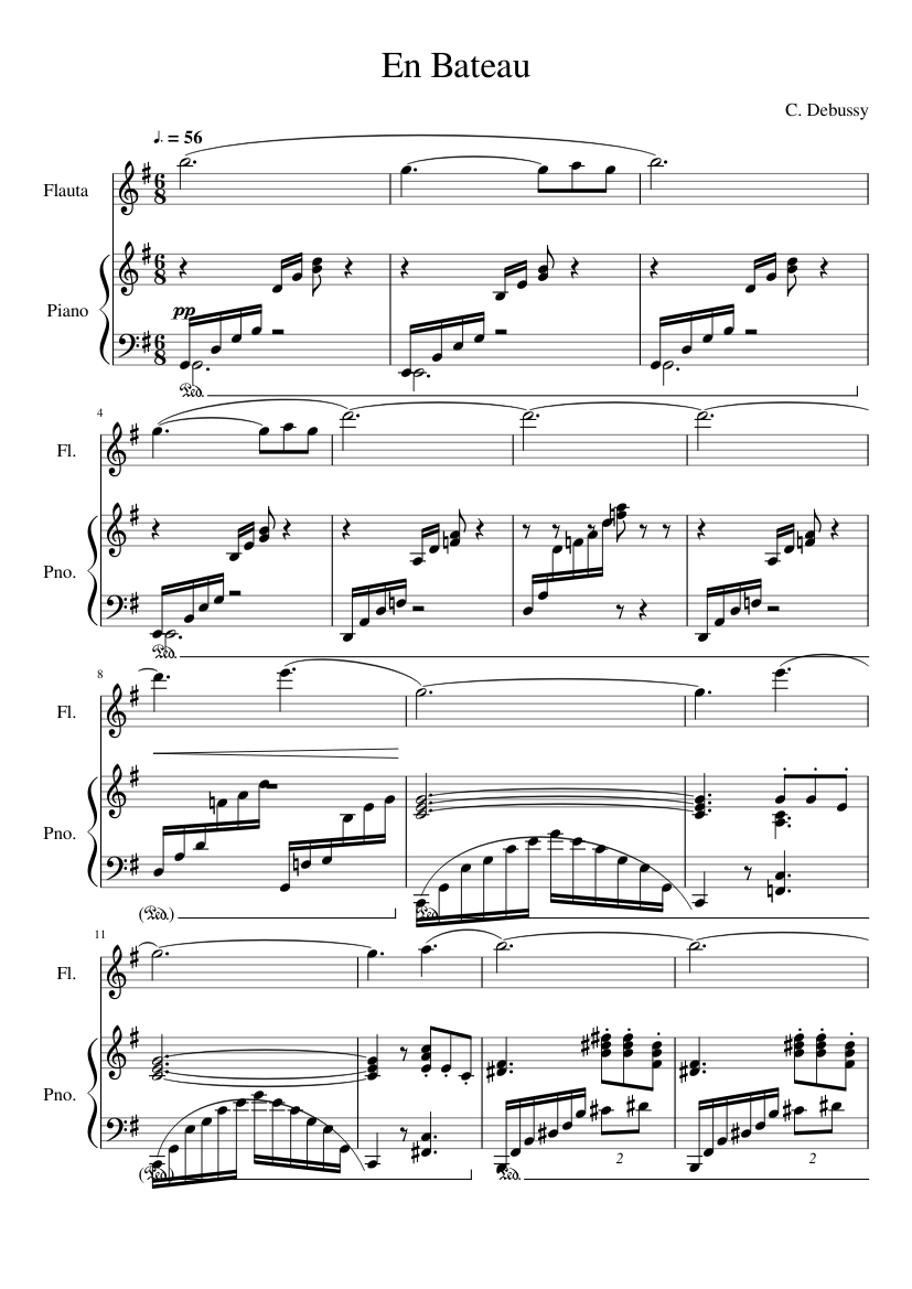 En Bateau - Claude Debussy Sheet music for Piano, Flute (Solo) |  Musescore.com