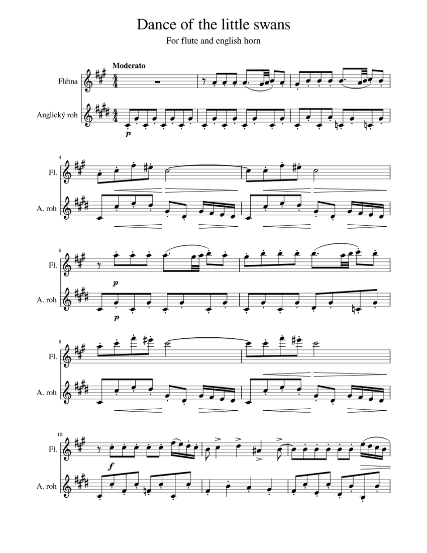 Dance of the little swans for flute and english horn Sheet music for Flute, Oboe (Woodwind