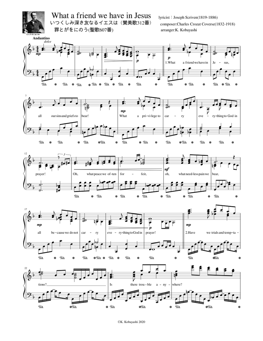 What A Friend We Have In Jesus 慈しみ深き友なるイエスは 星の世界 Charles Crozat Converse Sheet Music For Piano Solo Musescore Com