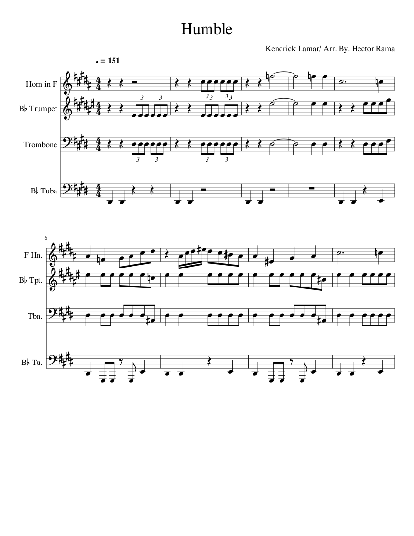 Humble Sheet music for Trombone, Tuba, Trumpet in b-flat, French horn  (Mixed Quartet) | Musescore.com