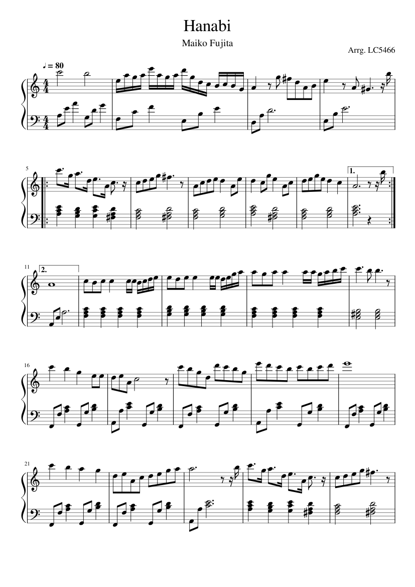 Hanabi (Fireworks) Sheet music for Piano (Solo)