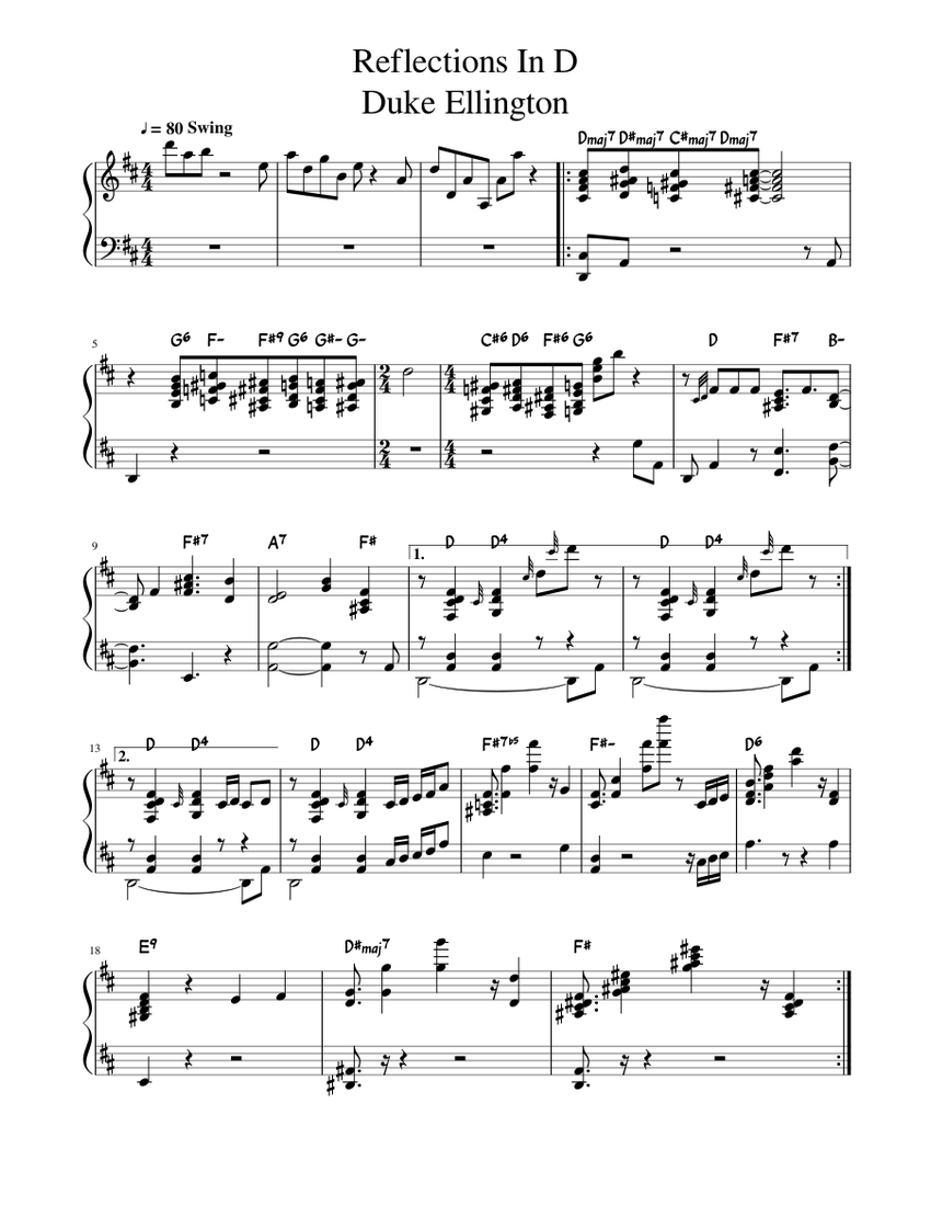 Reflections In D Duke Ellington Sheet music for Piano (Solo) | Musescore.com