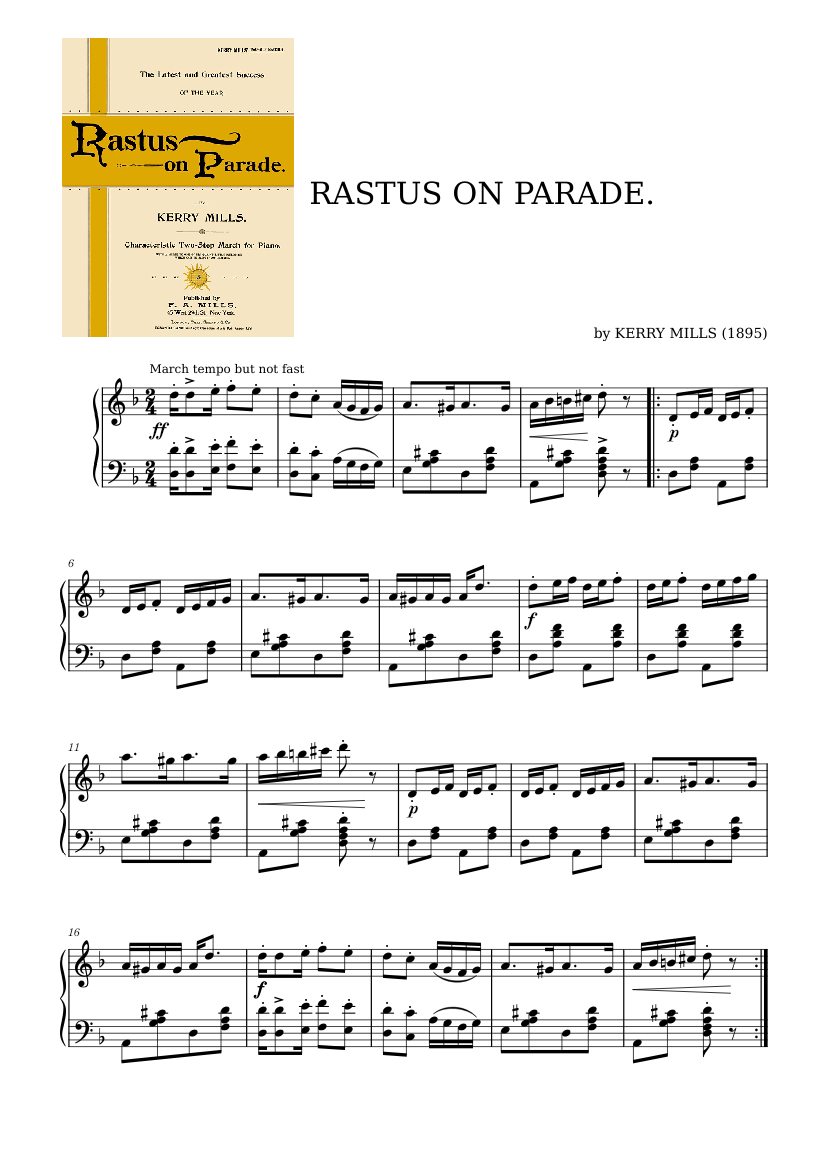 Who Is Rastus Rastus On Parade by Kerry Mills (1895) Sheet Music for Piano (Solo ...