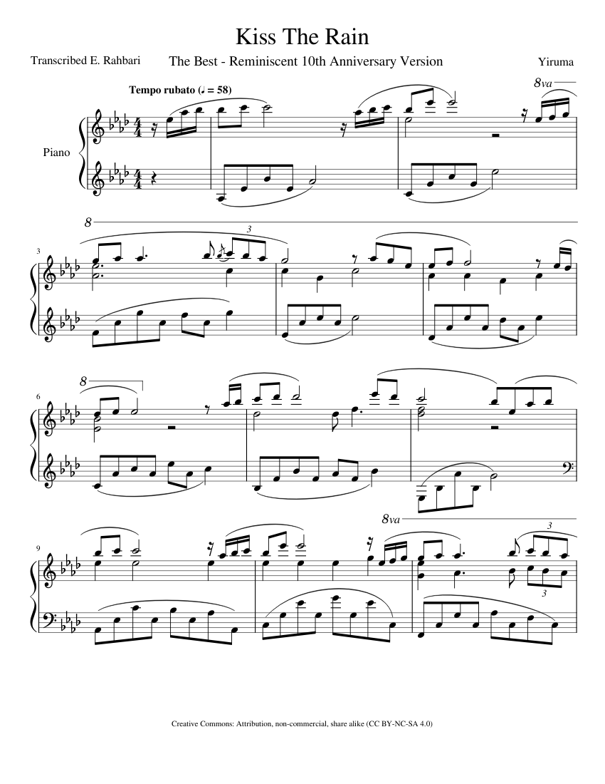 Yiruma - Kiss the Rain - 10th Anniversary Version (Piano) Sheet music for  Piano (Solo) | Musescore.com