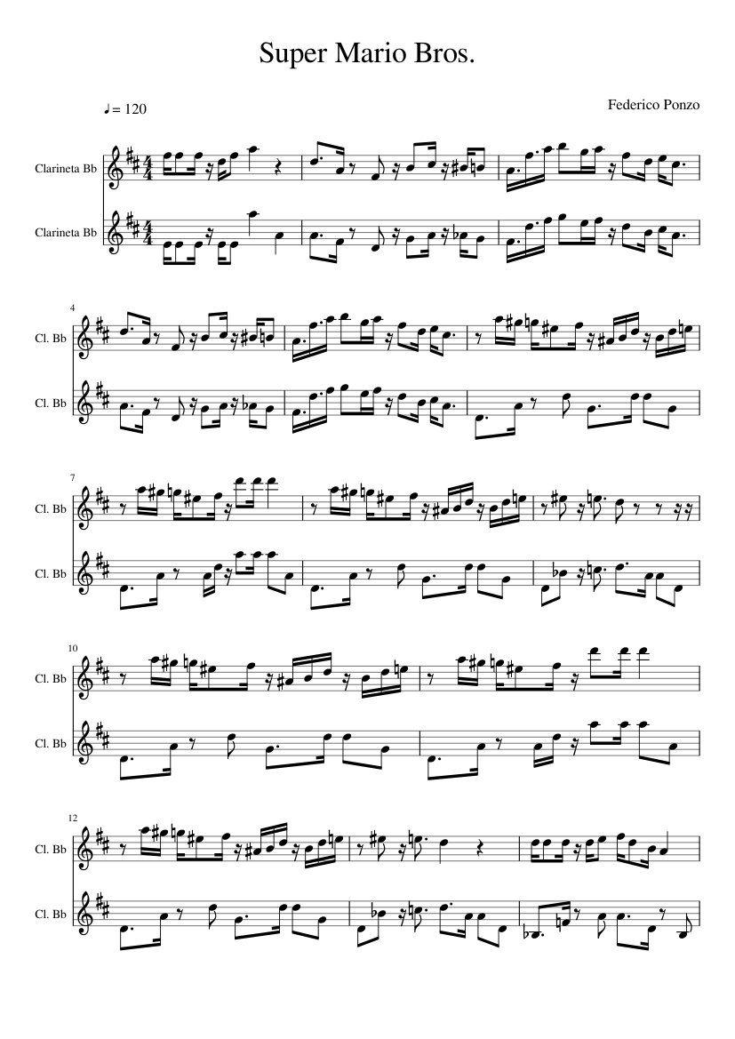 Super Mario Bros. Clarinete Sheet Music for Clarinet in b-flat ...