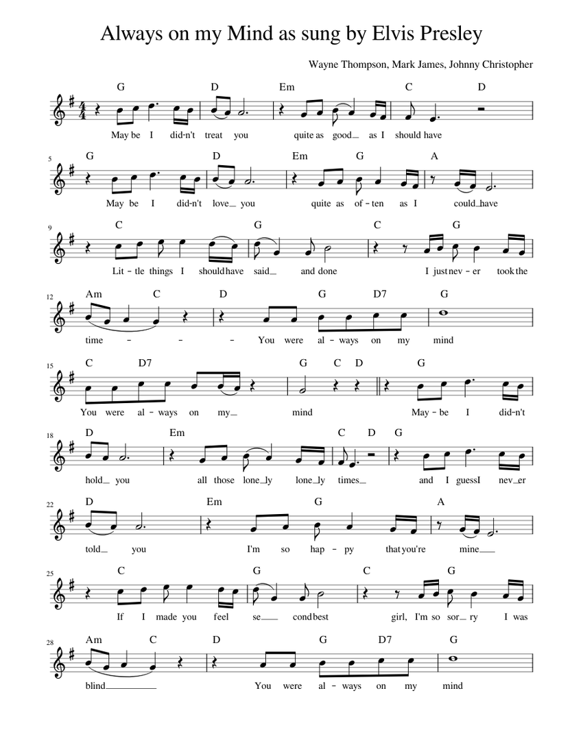 Always on my Mind Sheet music for Piano (Solo) | Musescore.com