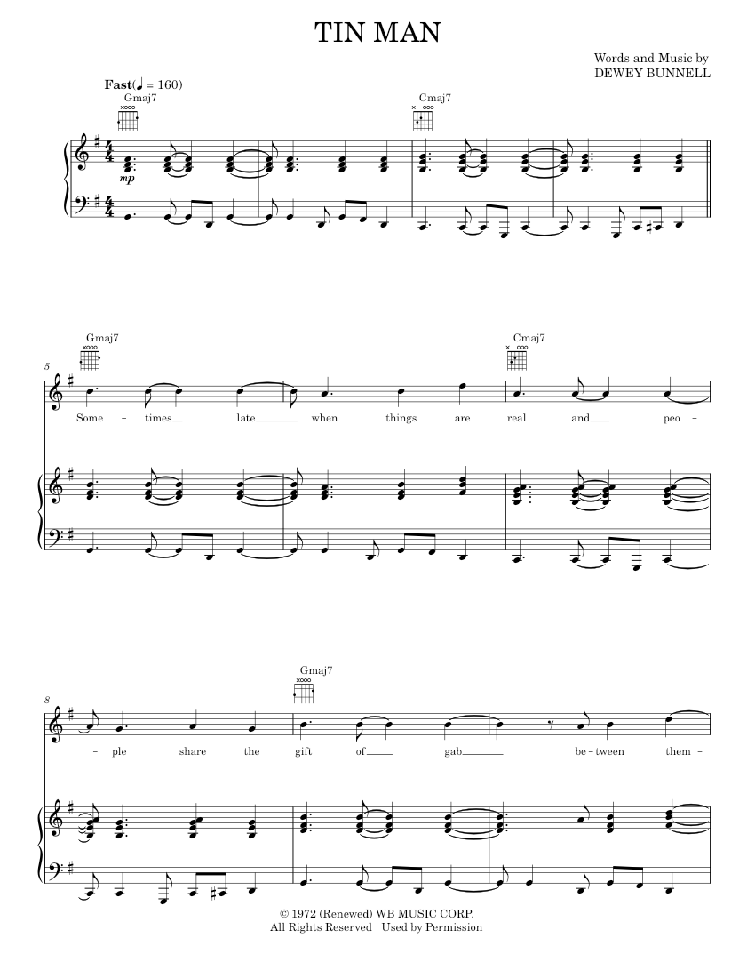 tin man Sheet music for Piano, Vocals by America Official | MuseScore.com