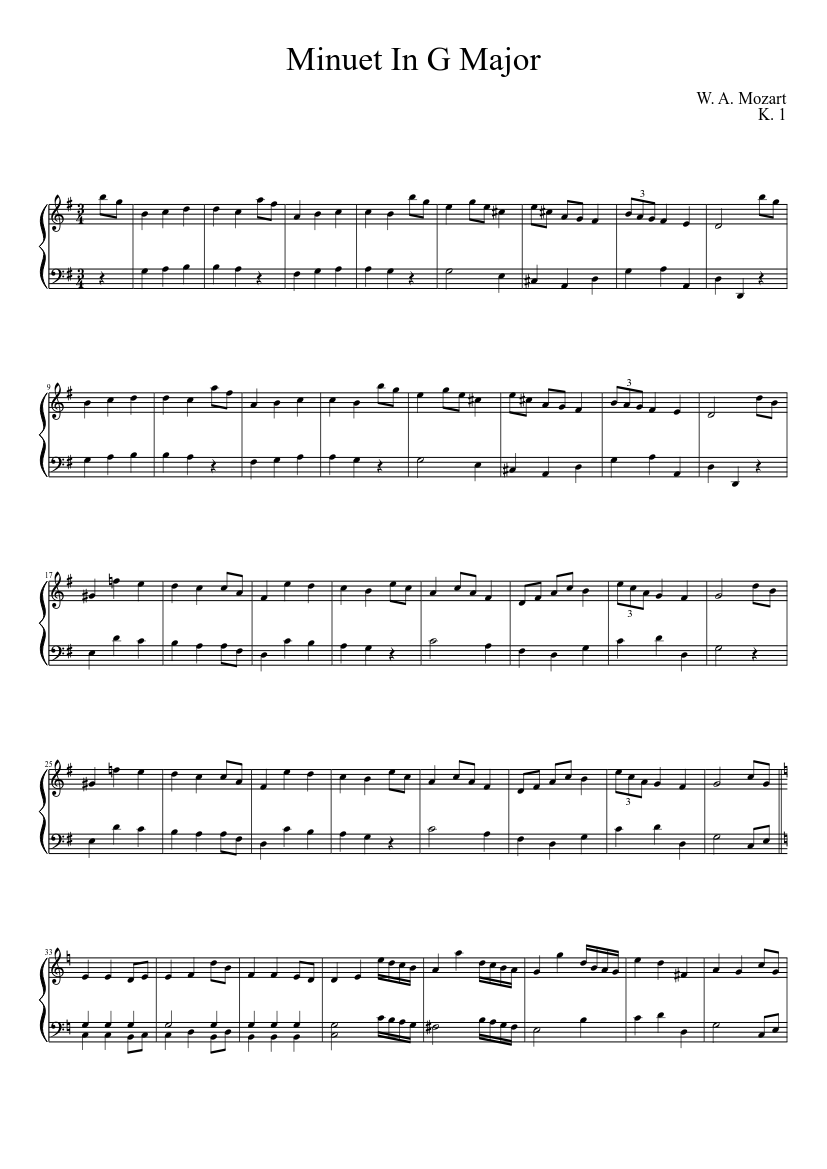 Mozart - Minuet & Trio - K. 1 Sheet music for Piano (Solo) | Musescore.com