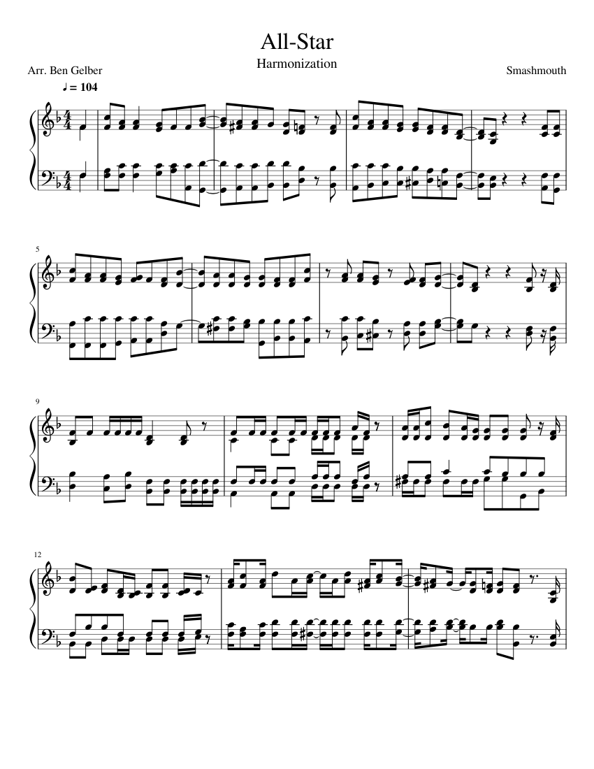All Star- 4 Part Smashmouth Harmony Sheet music for Piano (Solo) |  Musescore.com