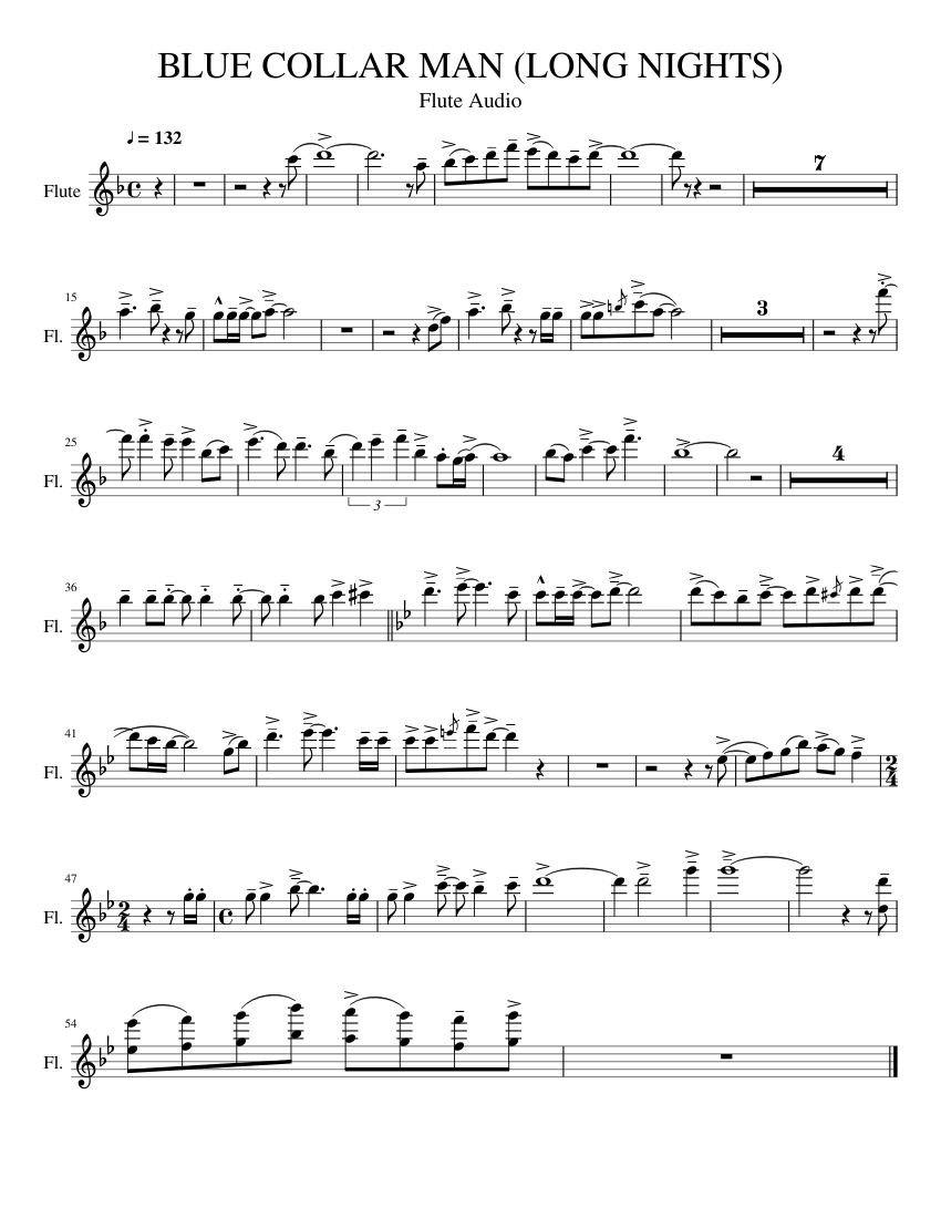 BLUE COLLAR MAN LONG NIGHTS taps Sheet music for Flute, Woodblock (Mixed  Duet) | Musescore.com