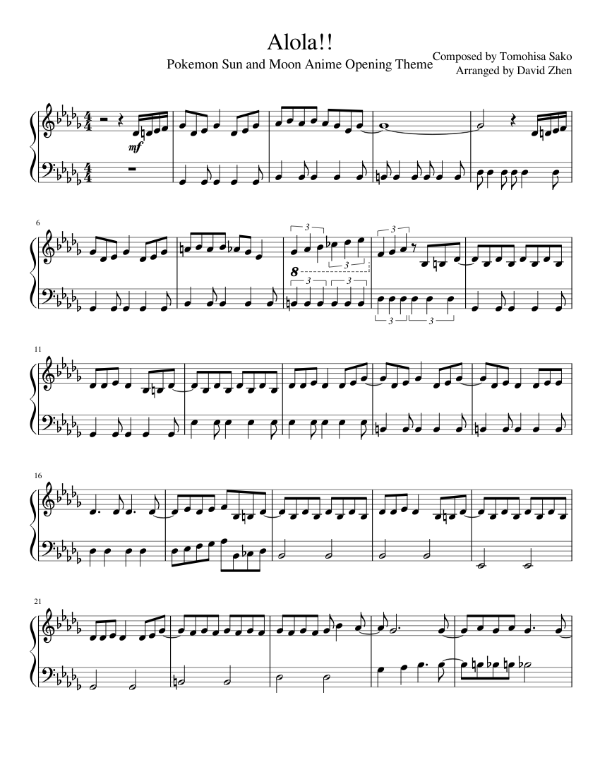 Alola!! Pokemon Sun and Moon Theme Song Sheet music for Piano (Solo) |  Musescore.com