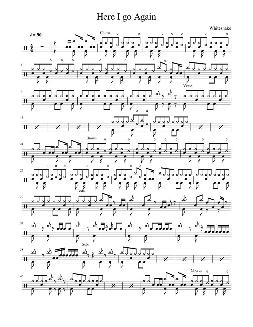 Here i go here i go here i go again Here I Go Again Sheet Music For Drum Group Solo Musescore Com