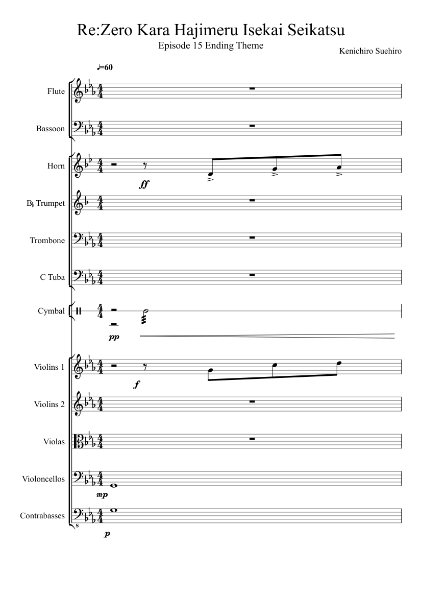 Re:Zero Episode 15 End credits Sheet music for Trombone, Tuba, Flute,  Bassoon (Mixed Quartet) | Musescore.com