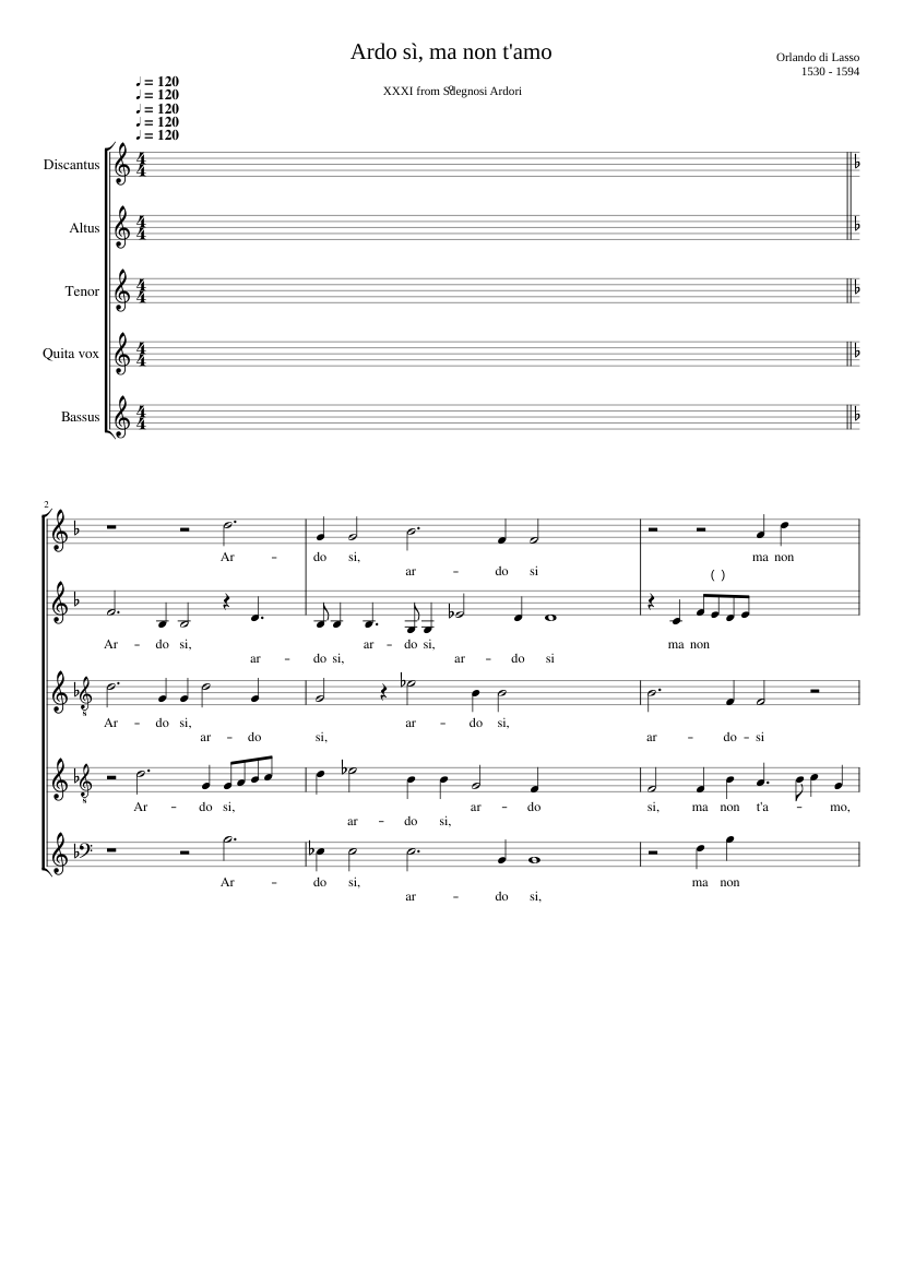 Ardo sì ma non t'amo (Lasso's 1st setting may be found here.)