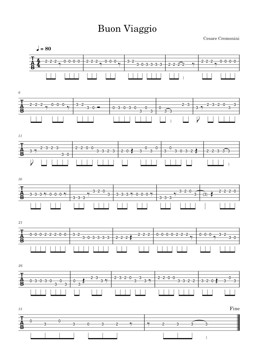Buon Viaggio Cesare Cremonini Partitura Senza Titolo Sheet Music For 
