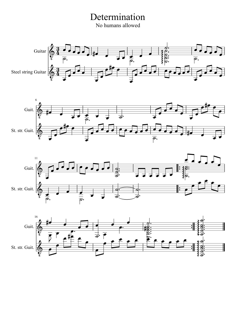 Determination Sheet Music for Guitar (Solo) | MuseScore.com