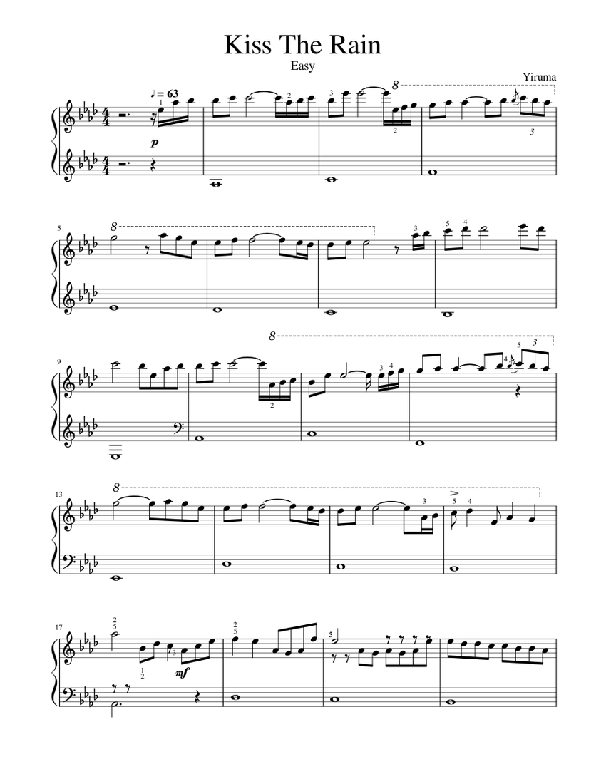 Kiss The Rain Easy Sheet Music For Piano (Solo) | Musescore.Com
