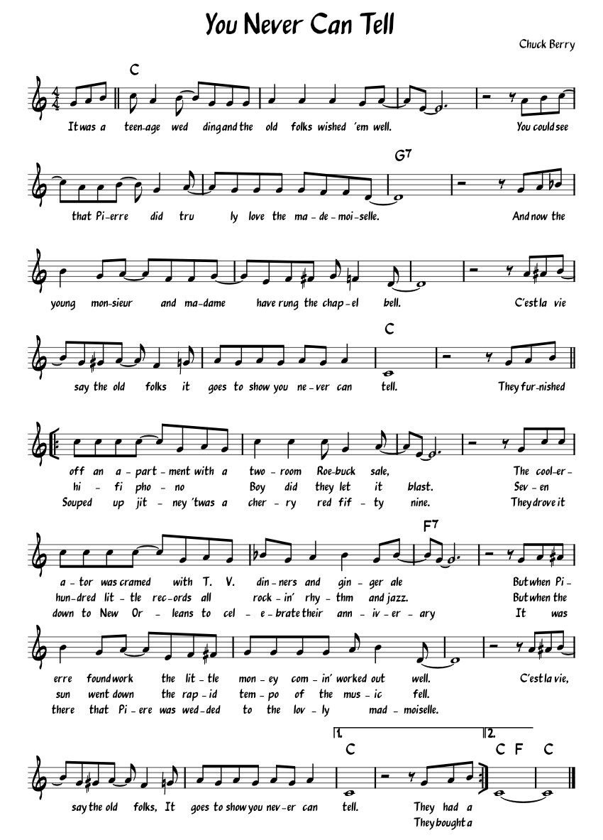 you-never-can-tell-sheet-music-with-chords-for-piano-solo-easy