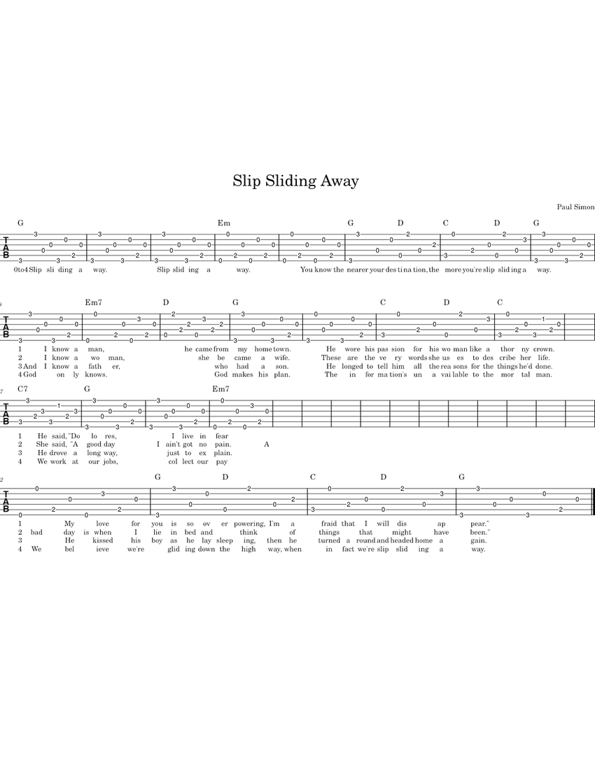 Slip Sliding Away Sheet music for Guitar (Solo)