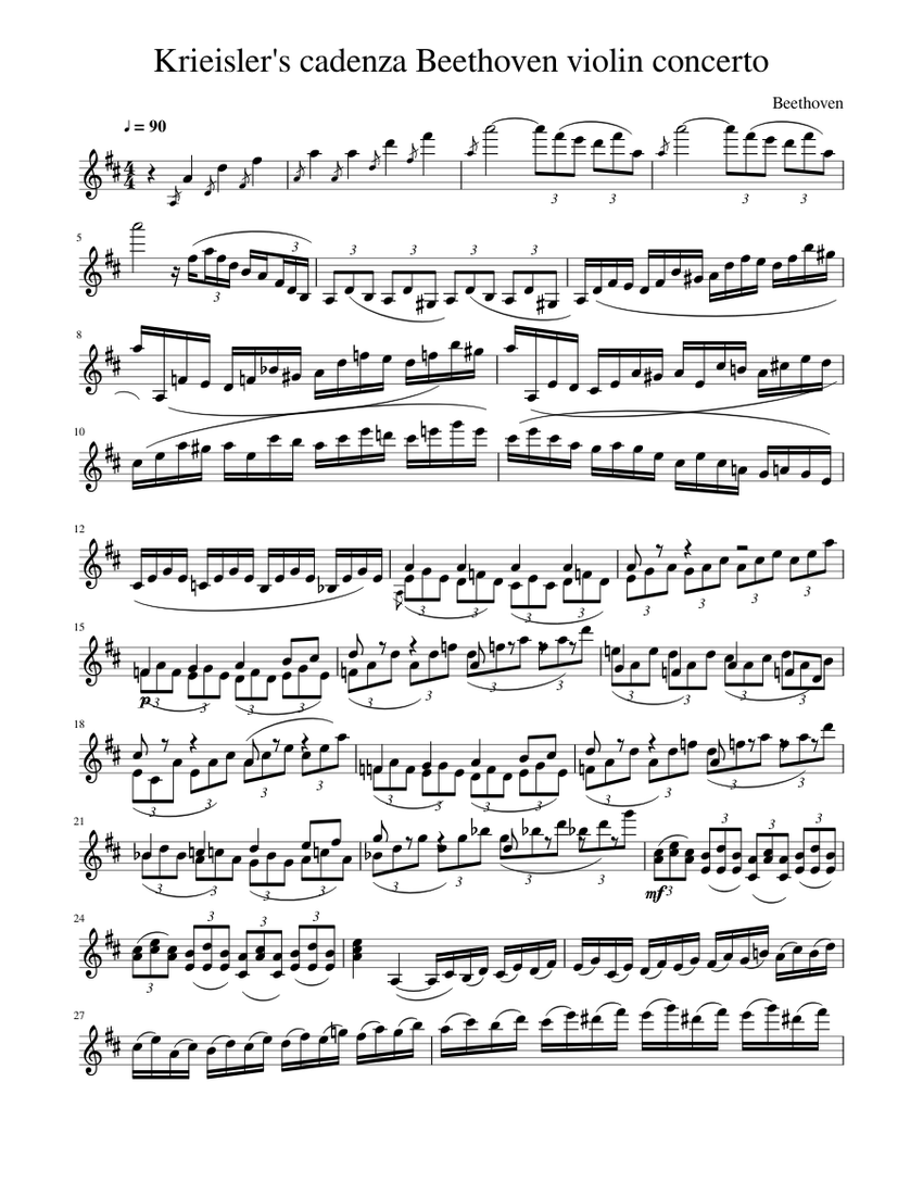Krieisler's cadenza Beethoven violin concerto Sheet music for Piano