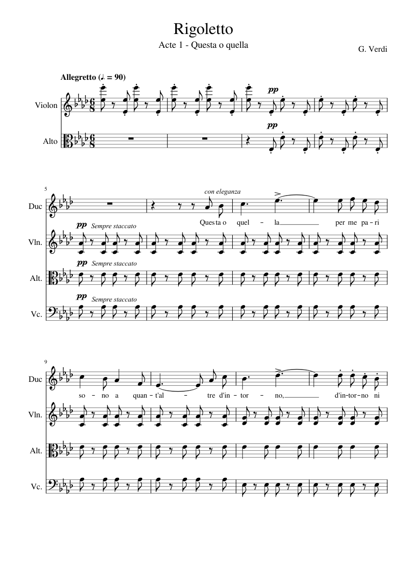 Verdi, Rigoletto: Acte 1 - Questa o quella Sheet music for Vocals, Flute,  Bassoon, French horn & more instruments (Mixed Ensemble) | Musescore.com