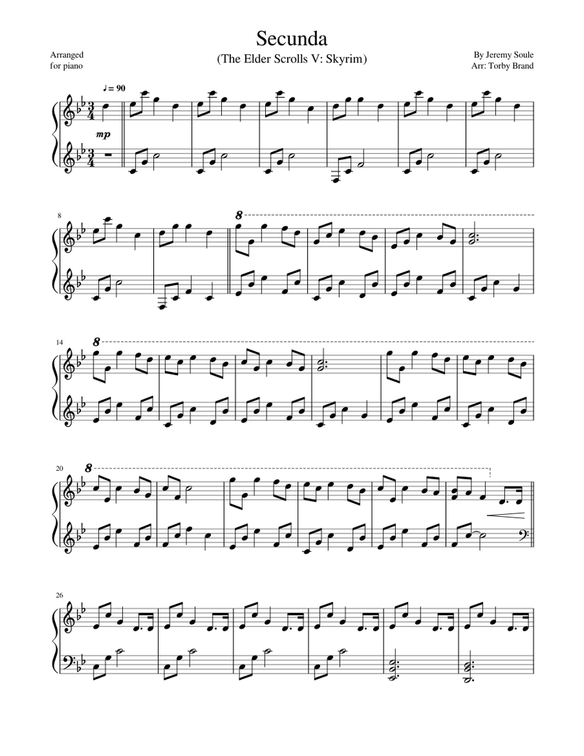 Secunda (The Elder Scrolls V: Skyrim) Sheet music for Piano (Solo) |  Musescore.com