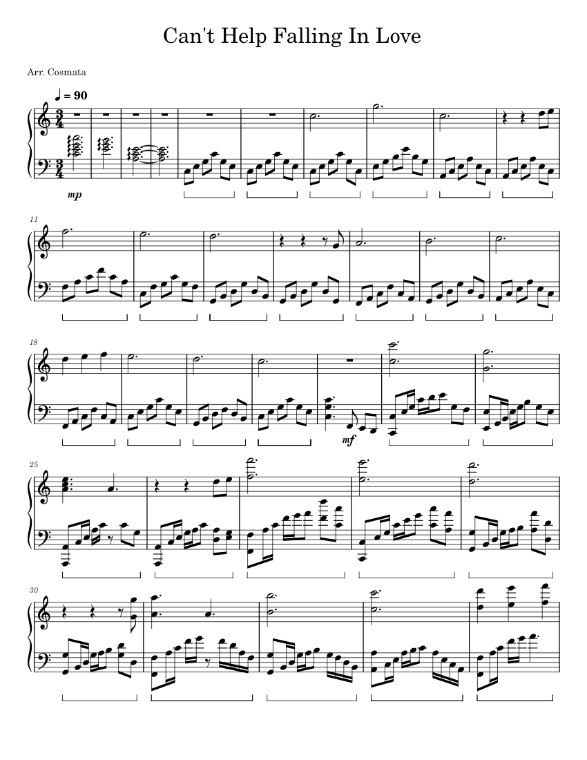 Cant Help Falling In Love Sheet Music For Piano Solo