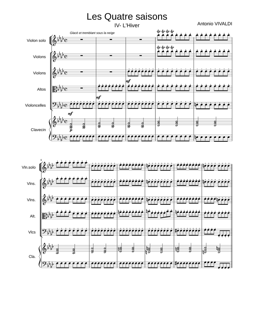 Les Quatre saisons - IV - L'hiver ( Antonio Vivaldi) Sheet music for ...