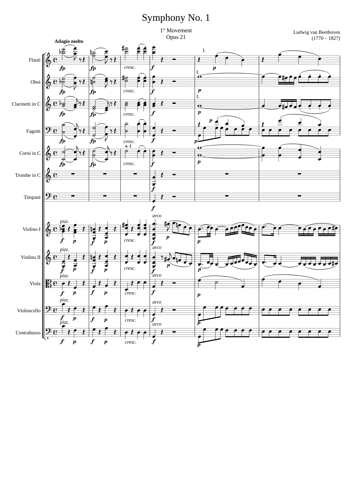 Symphony No. 1, 1st Movement Sheet music for Flute, Oboe, Clarinet in  b-flat, Bassoon & more instruments (Mixed Ensemble) | Musescore.com