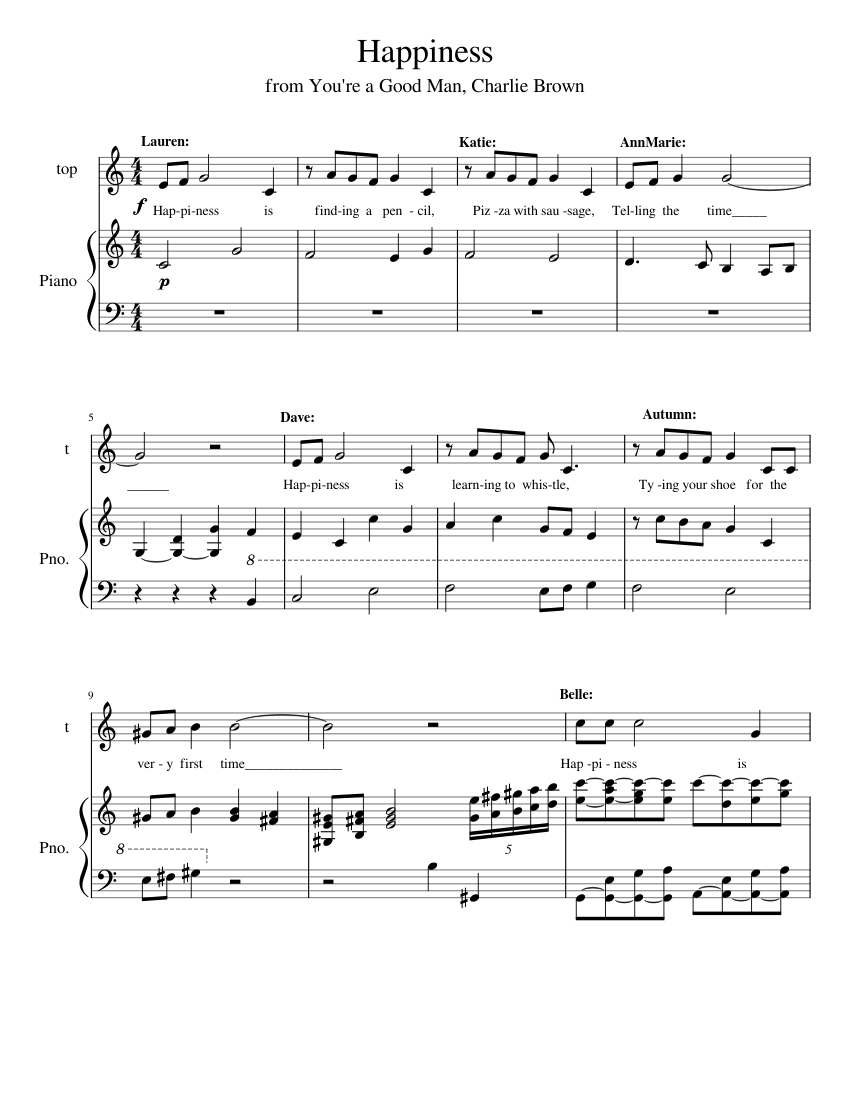 Happiness (From "You're a Good Man, Charlie Brown") Sheet music for Piano  (Mixed Trio) | Musescore.com