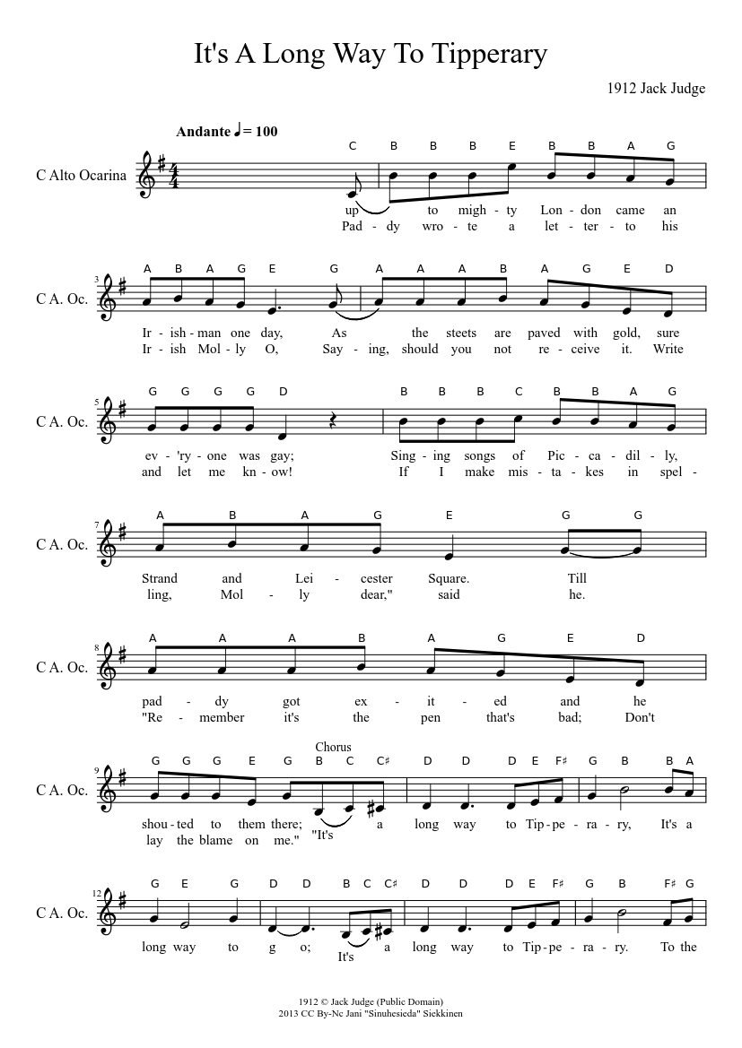 It's A Long Way To Tipperary Sheet music for Flute other (Solo) |  Musescore.com